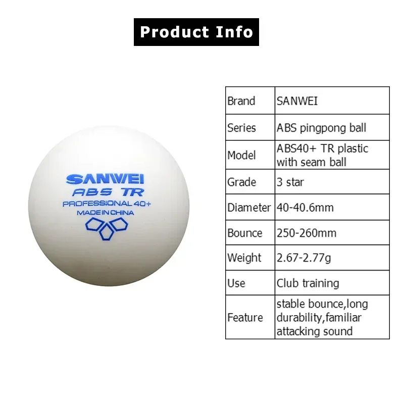 SANWEI-ABS TR 3スター卓球ボール、40+、トレ - Table Tennis Game Pc のレビューと価格